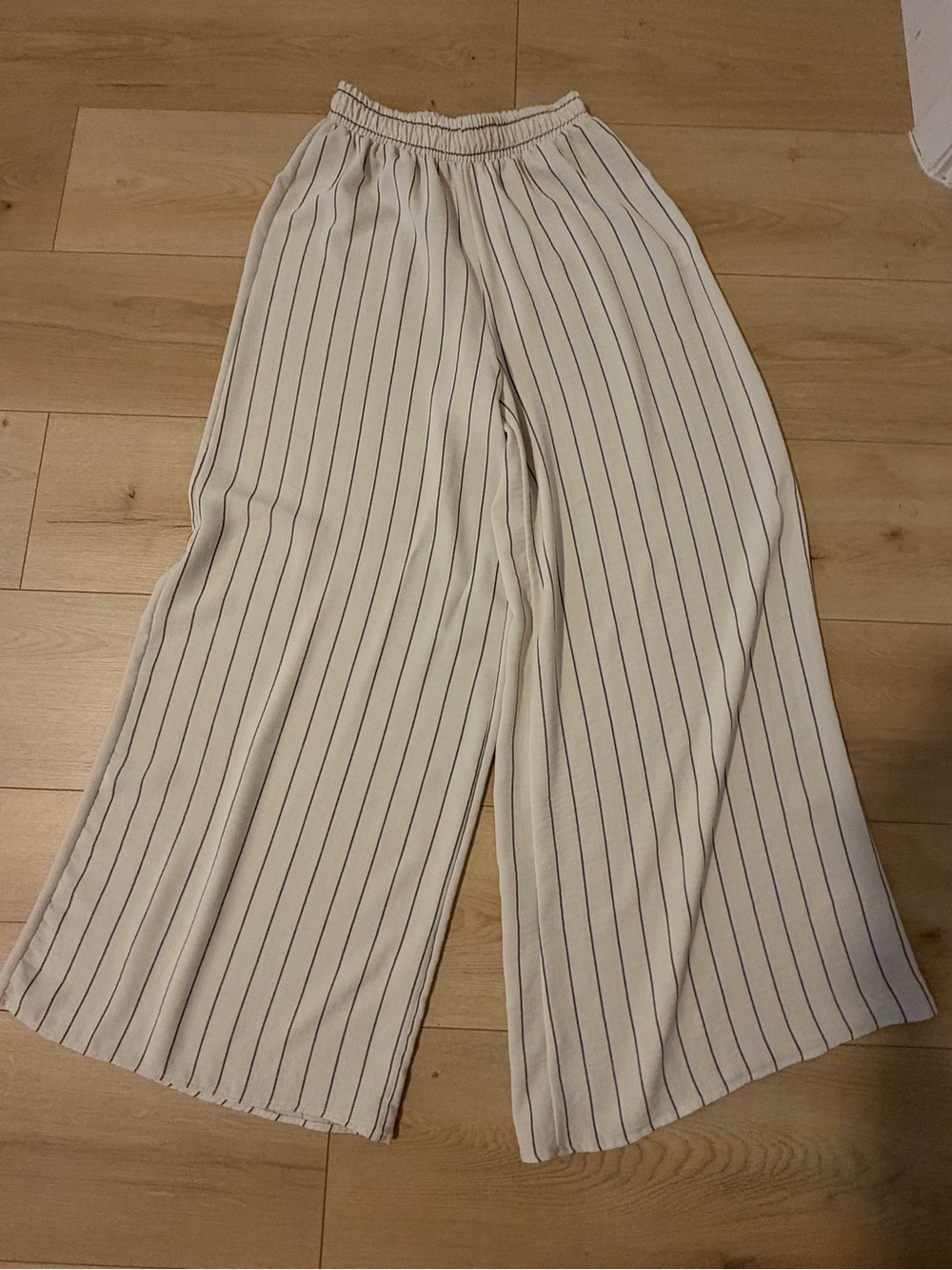 Zara Cream Wide-Leg Pinstripe Palazzo Pants